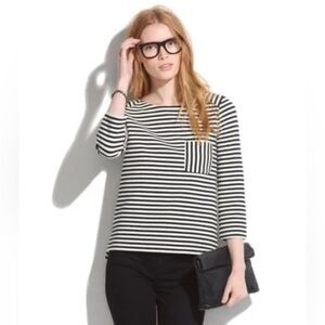 Madewell Black and White Striped Front Pocket Knit Top/Blouse Size M